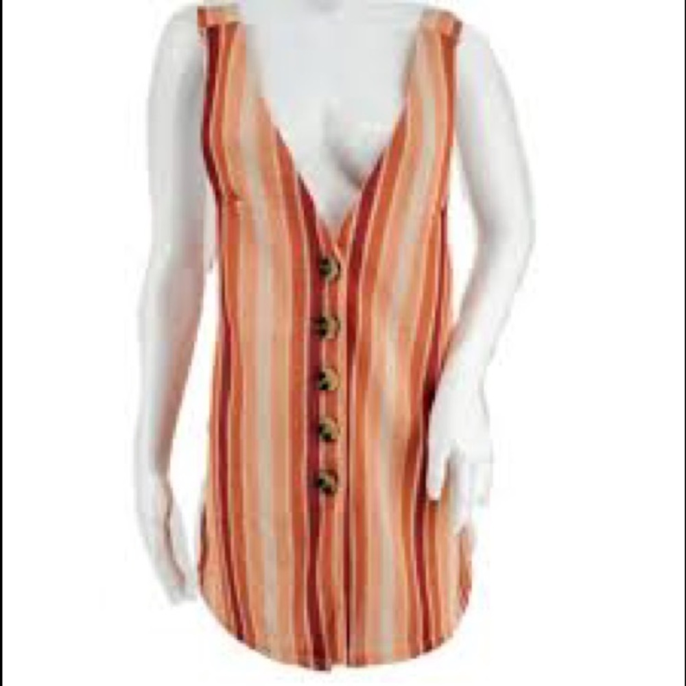 Free People Bridget Striped Button Tank Oversized Swimsuit Coverup Sz.XS
